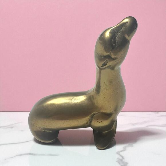 Vintage Brass Sea Lion Figurine Taiwan old Wal Mart Mid Century Animal Decor - Picture 2 of 14
